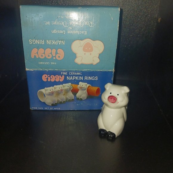 Vintage Piggy Napkin Rings 1984 Ron Gordon Fine Ceramic with Box - Picture 3 of 4